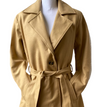 Women's Beige Single Breasted Lapel Full-Length Wool Blend PeaCoat with Belt