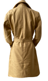 Women's Beige Single Breasted Lapel Full-Length Wool Blend PeaCoat with Belt