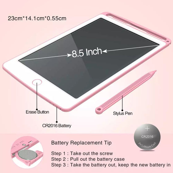 KIDS 8.5 inches Abs+Lcd Hand Digital Writing Drawing Tablet. Battery Replaceable